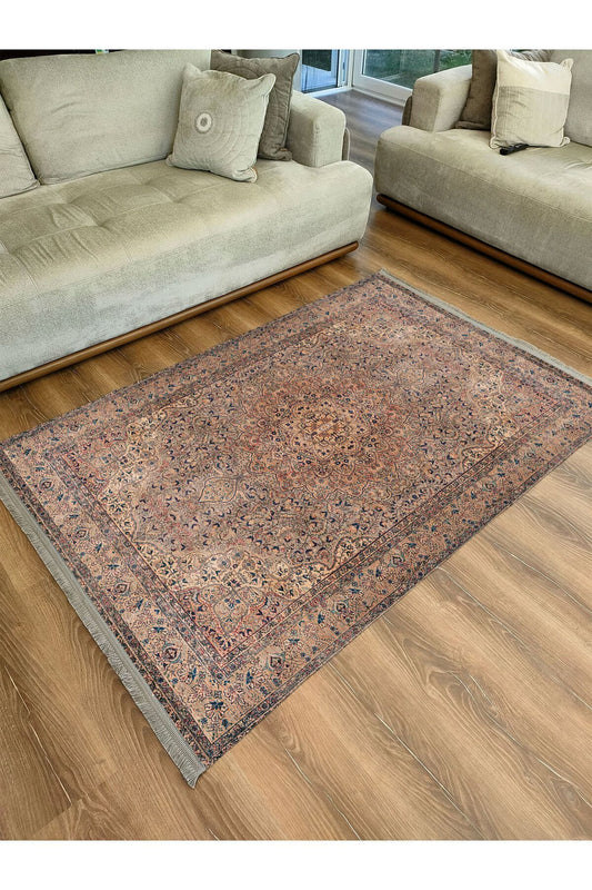 Halı Vagonu Halı 2084 Kahve Tonunda Dekoratif Halı Salon Halısı Saçaklı Yıkanabilen Halı