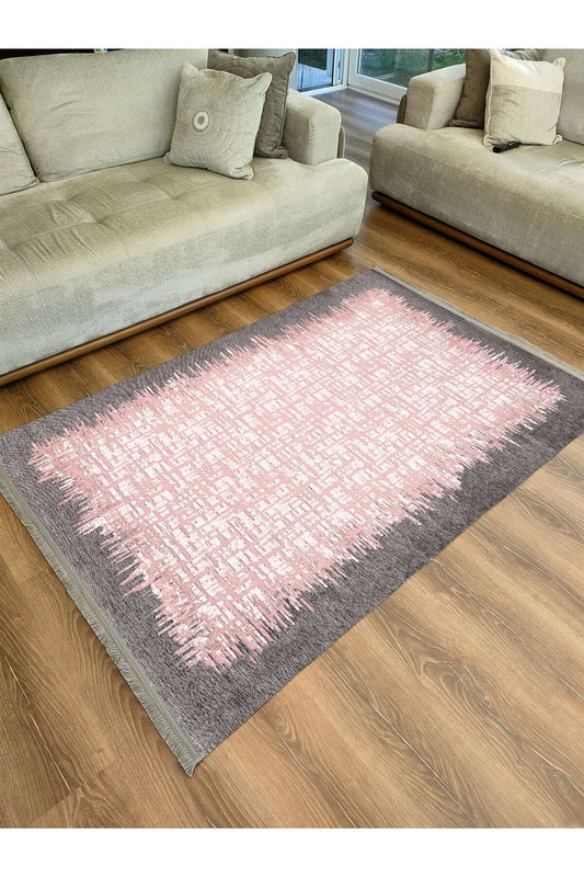 Halı Vagonu 2061 Modern Çerçeve Desenli Yıkanabilir Kaymaz Salon Halısı, Koridor Ve Mutfak Halısı