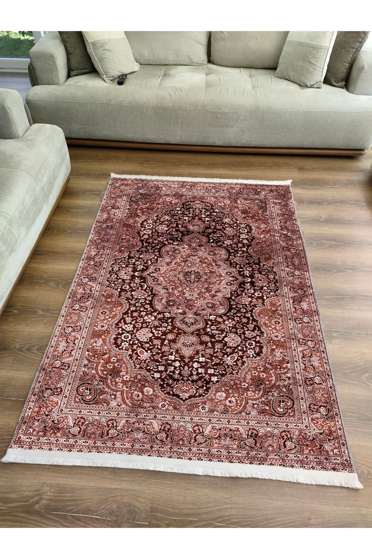 Halı Vagonu 2252 Klasik Renkli Etnik Eskitme Pamuk Dokuma Taban Halı Salon Halısı