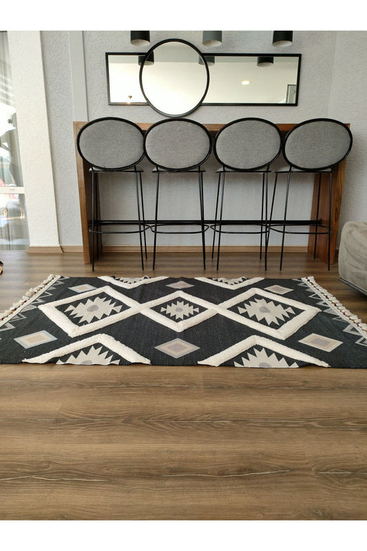 Tafting Kilim Serisi Üzeri Peluşlu Dokuma Taban Dekoratif Kilim