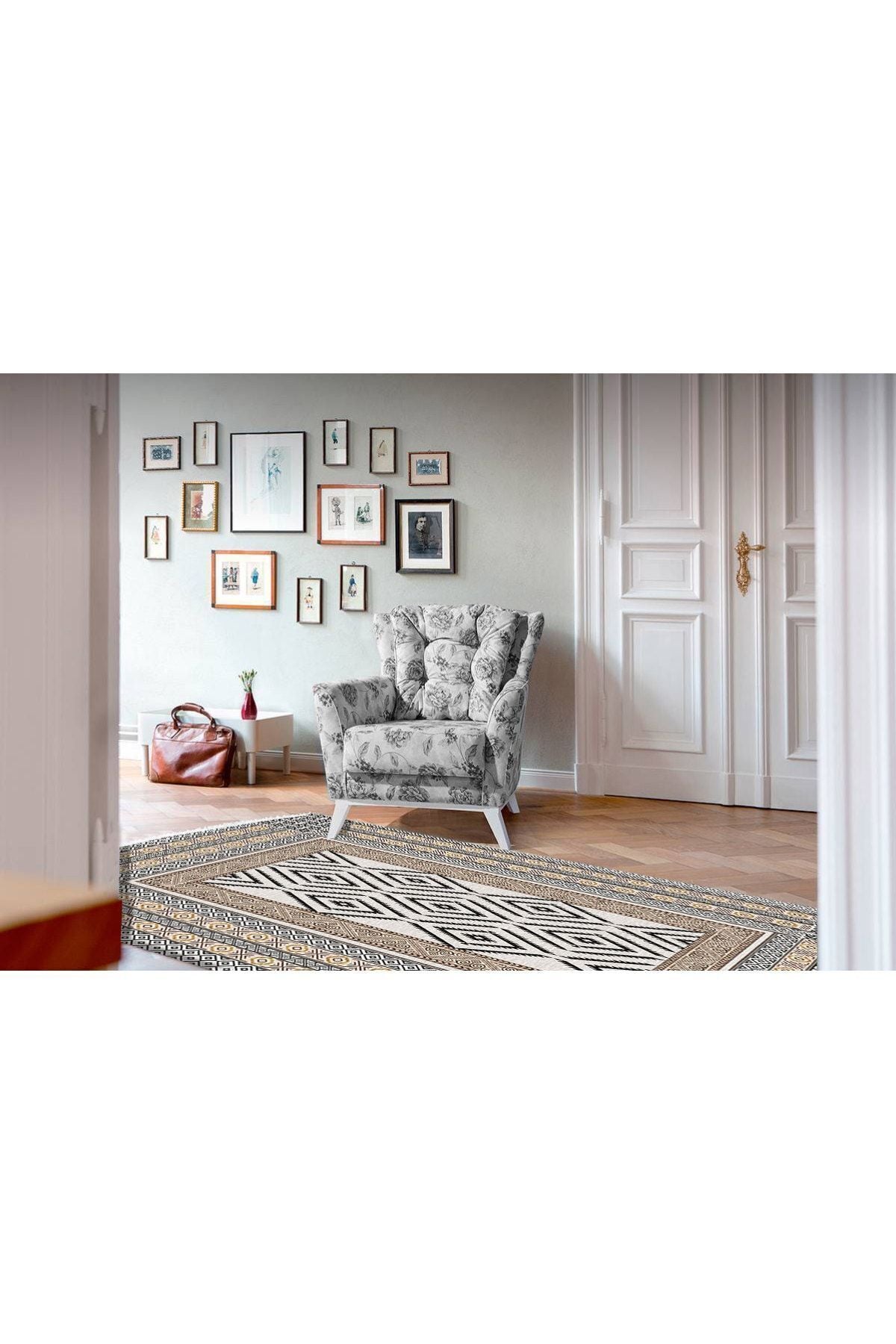 Cotton Serisi Yunan Motifli Eskitme Antik Otantik Desen Dekoratif Dokuma Taban Kilim