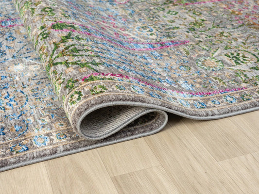 Vintage Botanik Desenli Halı – İpeksi Yumuşak Polyester, Leke Tutmaz & Kolay Temizlenir, Dokuma Salon ve Ofis Halısı - 801 Multi - HALI VAGONU