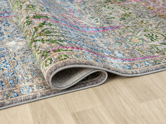 Vintage Botanik Desenli Halı – İpeksi Yumuşak Polyester, Leke Tutmaz & Kolay Temizlenir, Dokuma Salon ve Ofis Halısı - 801 Multi - HALI VAGONU