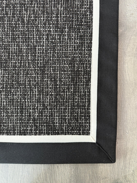 Siyah Beyaz Çift Renk Kumaş Bordürlü Siyah Antrasit Sisal Halı - El Yapımı, Dayanıklı, Modern Tasarım - HVHB20 - HALI VAGONU