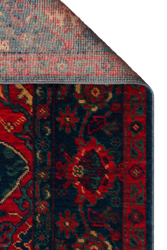 Kadim KDM 03 Navy Anadolu Motiflerine Sahip Yeni Zellanda Yünü ile Üretilen El Emeği Yüksek Kara Tezgah Halısı - HALI VAGONU