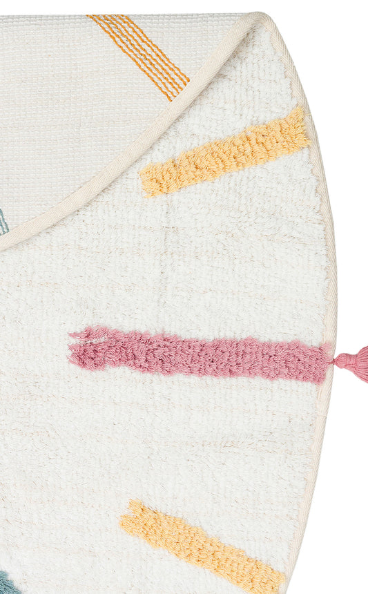 COTTON BOON XW CBN 03 MULTY XW doğal pamuk bebek halısı, geri dönüştürülmüş pamuk malzemeden üretilmiştir.