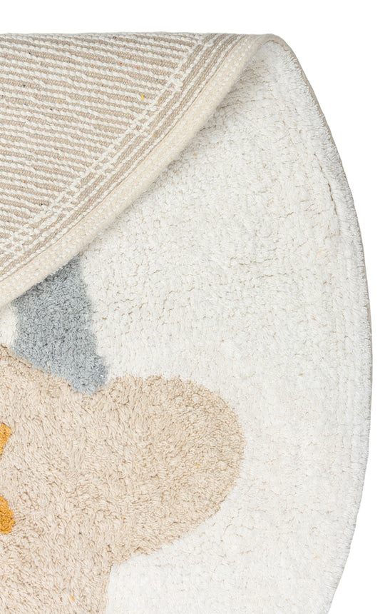 COTTON BOON XXW CBN 07 MULTY XXW naturel pamuk bebek halısının kenar detayları, şık saçak bitimi ile estetik görünüme vurgu yapıyor.