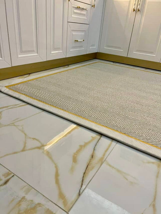 Krem Sarı Çift Renk Kumaş Bordürlü 665 Krem Sisal Halı - El Yapımı, Dayanıklı, Modern Tasarım - HVHB23