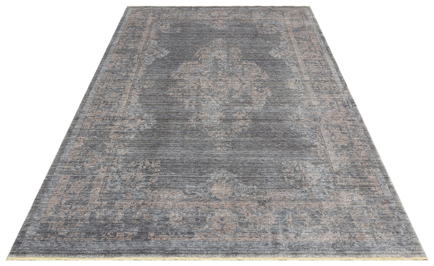 Taftan Özel Tezgah Halısı'nın dokusunu ve özel tasarımını gösteren bir fotoğraf - TAFTAN TF 04 DARK GREY BRONZE