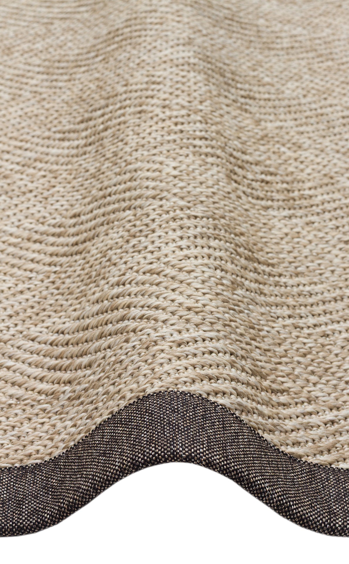 Kahve Kırçıllı Kumaş Bordürlü Balık Sırtı Desenli Bej Sisal Halı - El Yapımı, Dayanıklı, Modern Tasarım - ZHR_2704_L.Beige_BRD_Dark_Mix