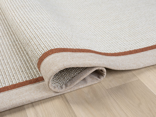 Çift Renk Kumaş Bordürlü Balık Sırtı Desenli Krem Terra Sisal Halı - El Yapımı, Evcil Hayvan Dostu, Modern Tasarım - HVHB04