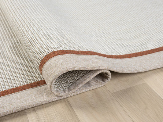 Çift Renk Kumaş Bordürlü Balık Sırtı Desenli Krem Terra Sisal Halı - El Yapımı, Evcil Hayvan Dostu, Modern Tasarım - HVHB04 - HALI VAGONU