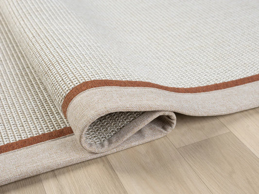 Çift Renk Kumaş Bordürlü Balık Sırtı Desenli Krem Terra Sisal Halı - El Yapımı, Evcil Hayvan Dostu, Modern Tasarım - HVHB04 - HALI VAGONU