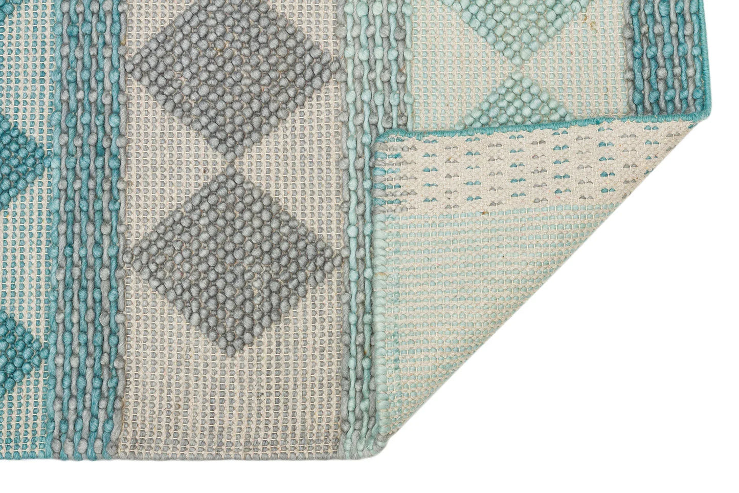 JADE JD 01 BLUE Naturel Kazak Örgü Desenli El Dokuma Örgü Halı - HALI VAGONU