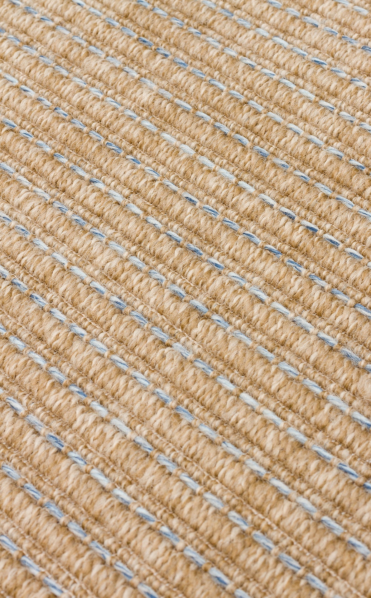 Halı Vagonu Zahara ZHR 01 Natural Blue iç ve dış mekanlarda kolayca kullanılabilen, hav vermeyen özellikte Bej Kahve Çift Renk Kumaş Bordürlü Sisal Halı.