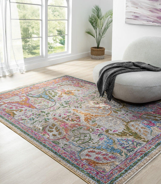 Vintage Bohem Desenli Halı – İpeksi Yumuşak Polyester, Leke Tutmaz & Kolay Temizlenir, Dokuma Salon ve Ofis Halısı - 800 Multi - HALI VAGONU