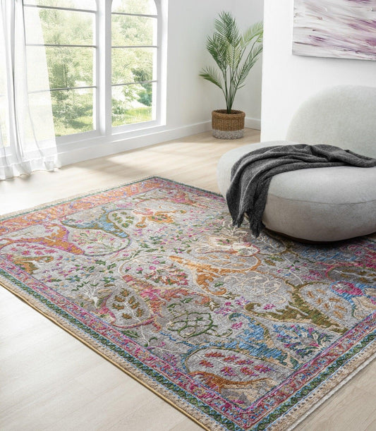 Vintage Bohem Desenli Halı – İpeksi Yumuşak Polyester, Leke Tutmaz & Kolay Temizlenir, Dokuma Salon ve Ofis Halısı - 800 Multi - HALI VAGONU