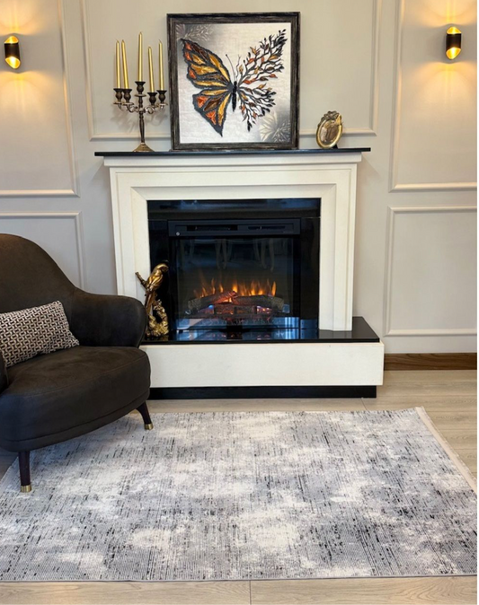 Zen Koleksiyonu Gri Beyaz İnce Yıkanabilir Kaymaz Tabanlı Makine Halısı