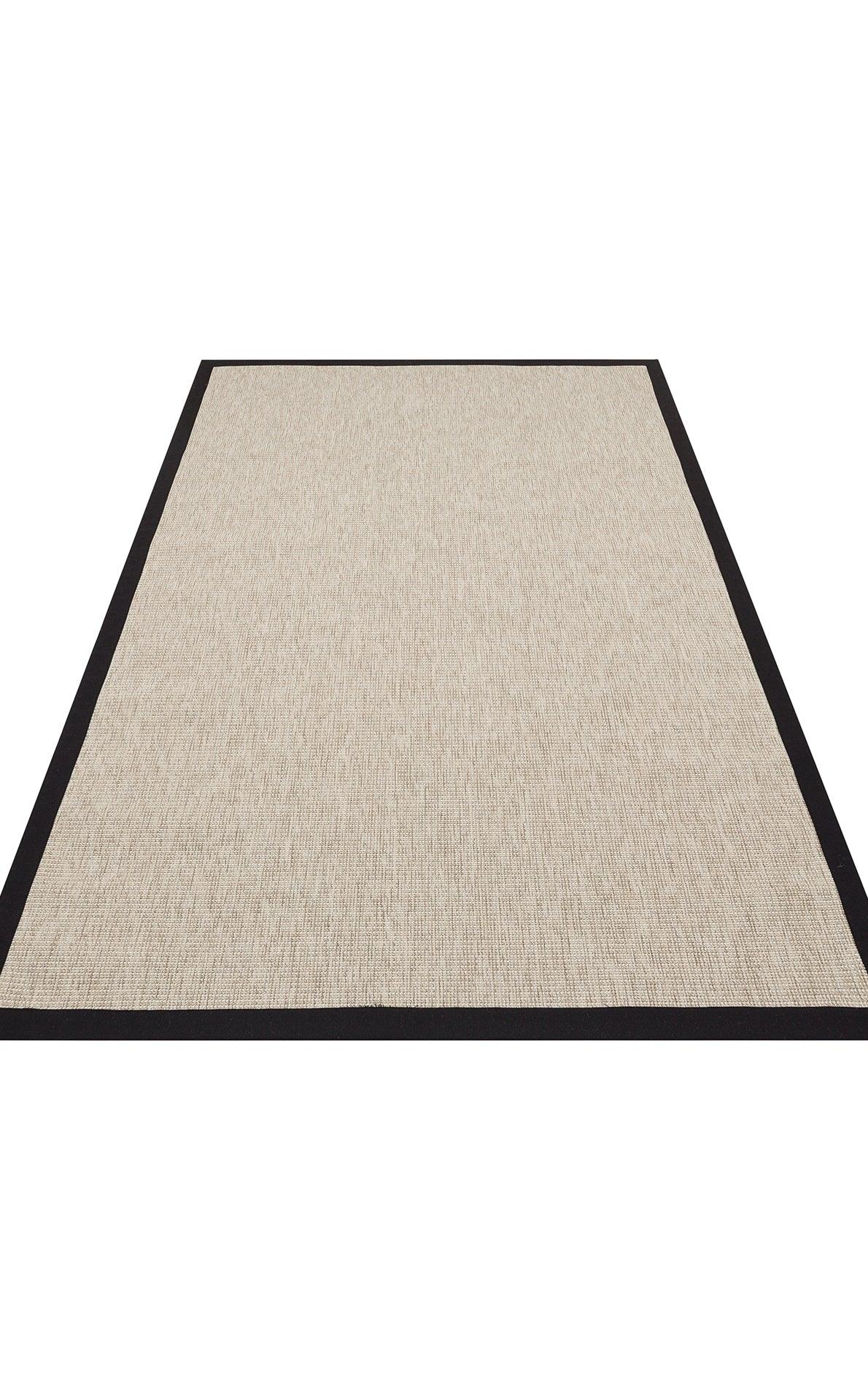 Siyah Kumaş Bordürlü Bej Sisal Halı - El Yapımı, Dayanıklı, Modern Tasarım - ZHR_2703_L.Beige_BRD_Black - HALI VAGONU