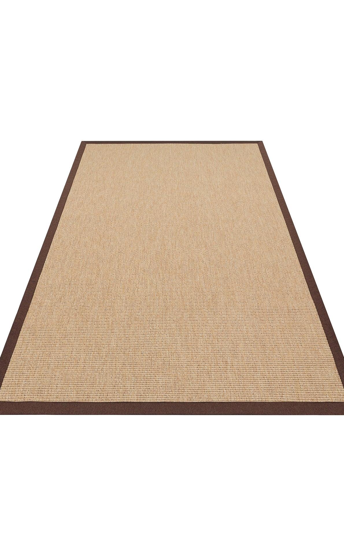 Çikolata Kahve Kumaş Bordürlü Bej Sisal Halı - El Yapımı, Dayanıklı, Modern Tasarım - ZHR_2702_Gold_BRD_Brown_Mix - HALI VAGONU