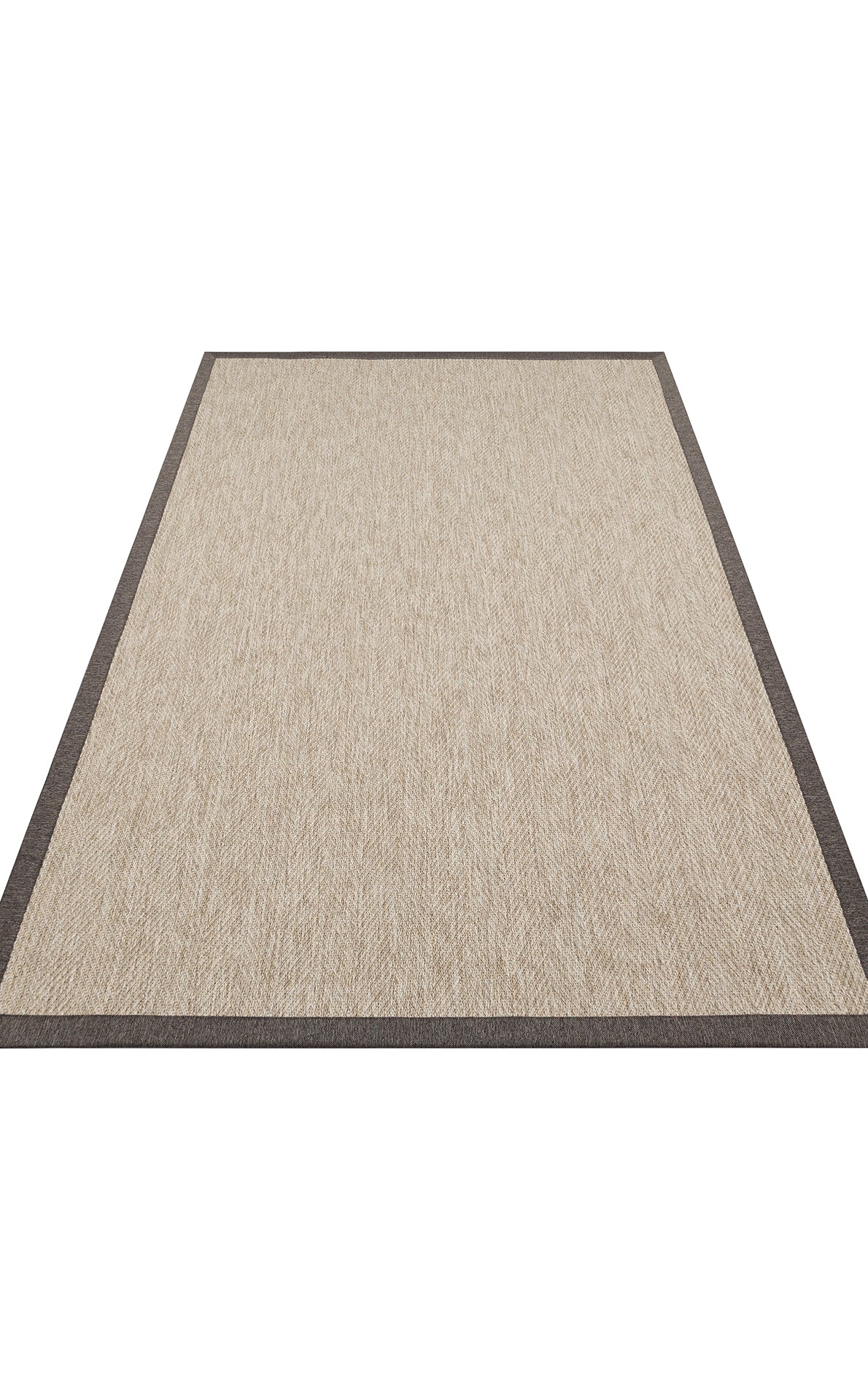 Kahve Kırçıllı Kumaş Bordürlü Balık Sırtı Desenli Bej Sisal Halı - El Yapımı, Dayanıklı, Modern Tasarım - ZHR_2704_L.Beige_BRD_Dark_Mix