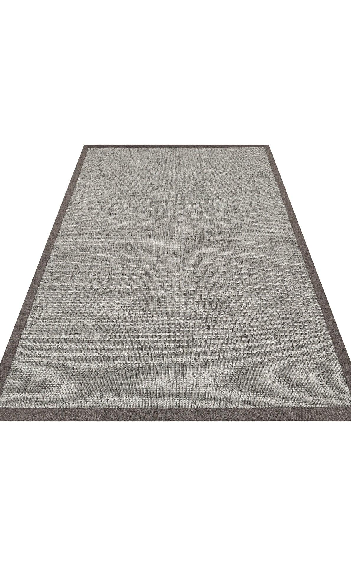 Kırçıllı Gri Kumaş Bordürlü Sisal Halı - El Yapımı, Dayanıklı, Modern Tasarım - ZHR_2705_Grey_BRD_Dark_Mix - HALI VAGONU
