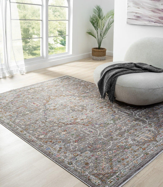 Vintage Minimal Desenli Halı – İpeksi Yumuşak Polyester, Leke Tutmaz & Kolay Temizlenir, Dokuma Salon ve Ofis Halısı - 803 Gri - HALI VAGONU