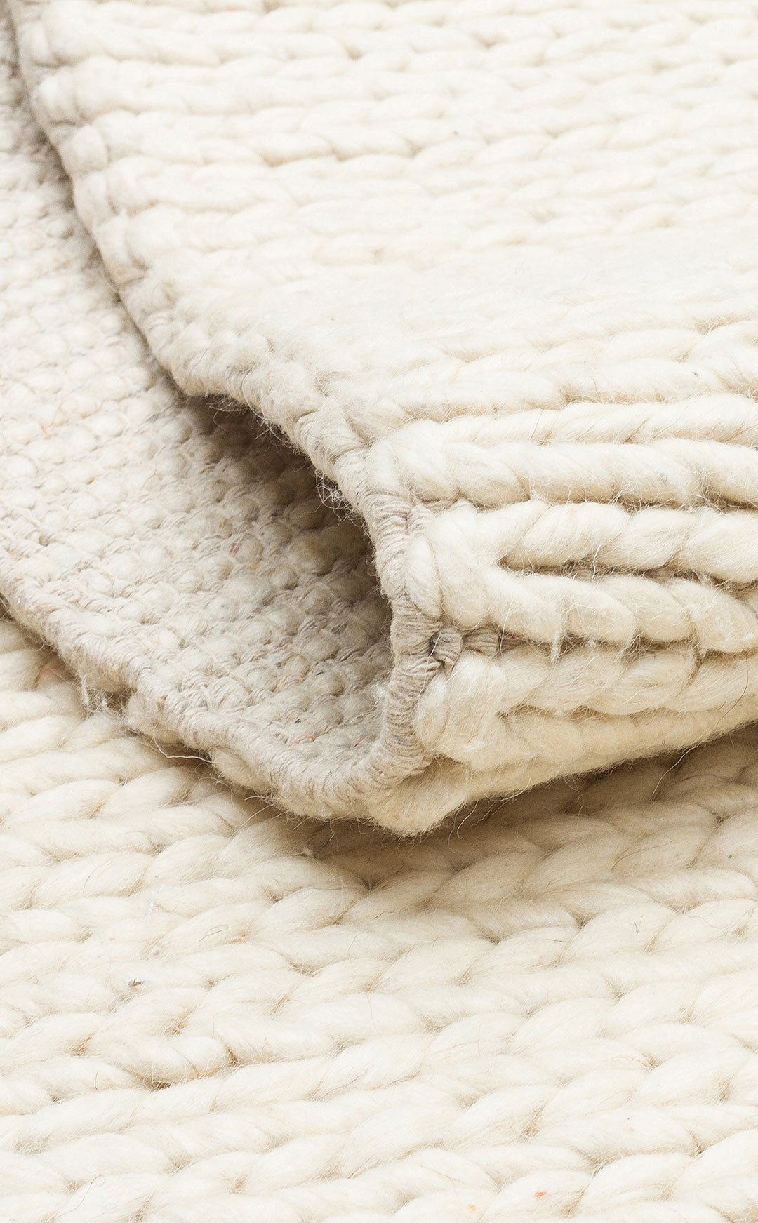 JADE BASKETWEAV CREAM Naturel Kazak Örgü Desenli El Dokuma Örgü Halı