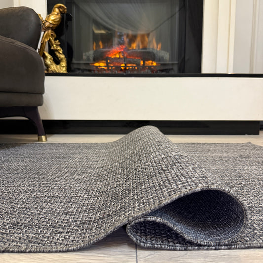 Halı Vagonu JS9901 Gri Antasit Tonlarında Jüt Sisal Halı - Kaymaz ve Dayanıklı, Hav Yapmaz