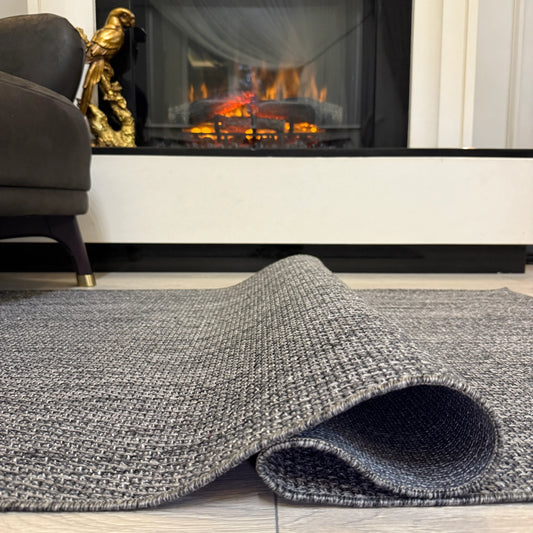 Halı Vagonu JS9901 Gri Antasit Tonlarında Jüt Sisal Halı - Kaymaz ve Dayanıklı, Hav Yapmaz - HALI VAGONU