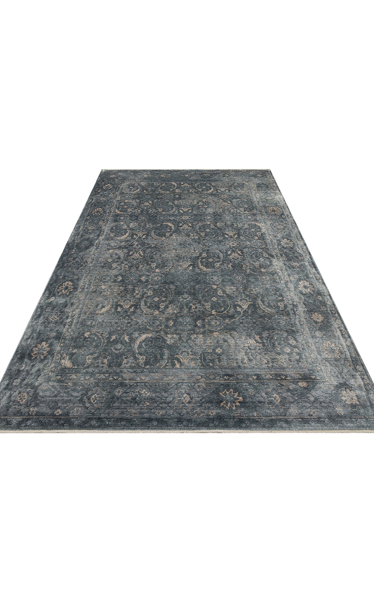 Tam görünüm: Taftan TF Plain 06 Sky Vizon, el yapımı Uşak halısı, Pakistan Overdyed tarzından - Taftan Özel Tezgah Halısı.