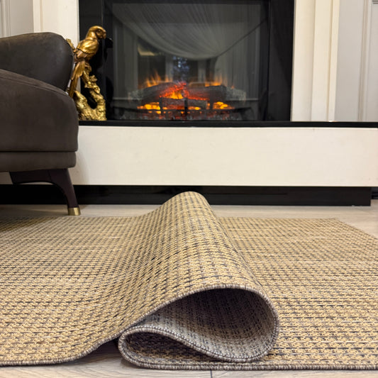 Halı Vagonu JS9903 Kahve Bej Tonlarında Jüt Sisal Halı - Kaymaz ve Dayanıklı, Hav Yapmaz
