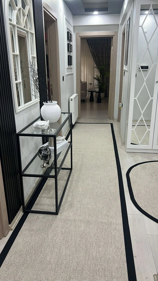 Himalaya Siyah Kumaş Bordürlü 664 Krem Sisal Halı - HVHB22 - HALI VAGONU