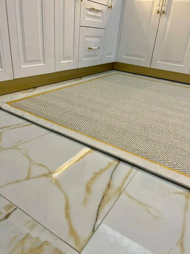 Krem Sarı Çift Renk Kumaş Bordürlü 665 Krem Sisal Halı - El Yapımı, Dayanıklı, Modern Tasarım - HVHB23 - HALI VAGONU