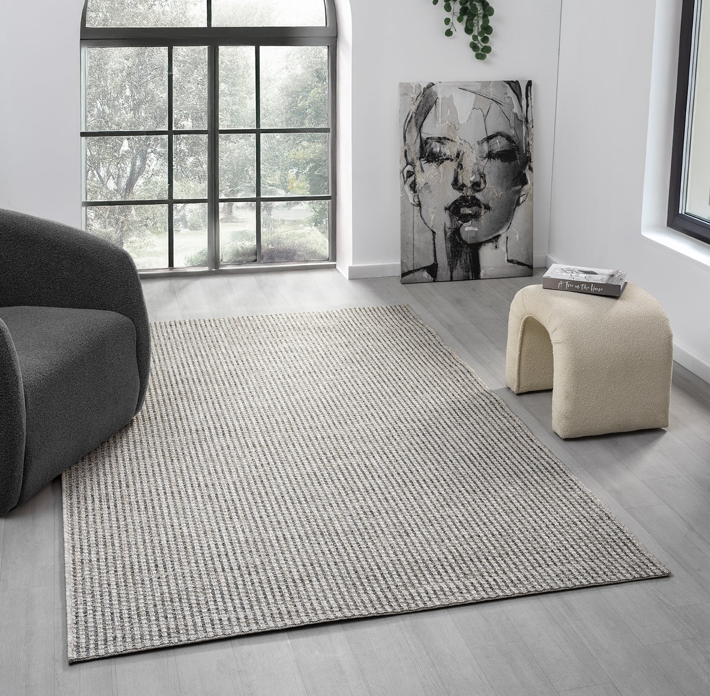 Halı Vagonu Himalaya 666 Gri Sisal Halı, flatweave dokuma stiliyle tasarlanmış.