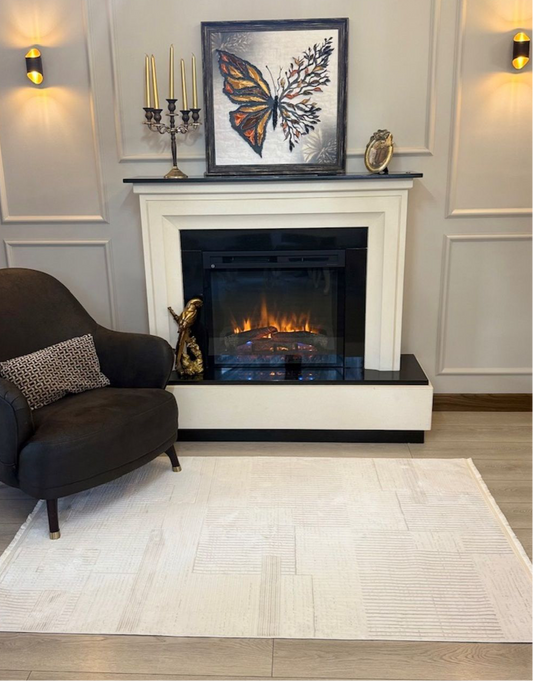 Halı Vagonu Zen Koleksiyonu ZEN01 Beyaz İnce Yıkanabilir Kaymaz Tabanlı Makine Halısı