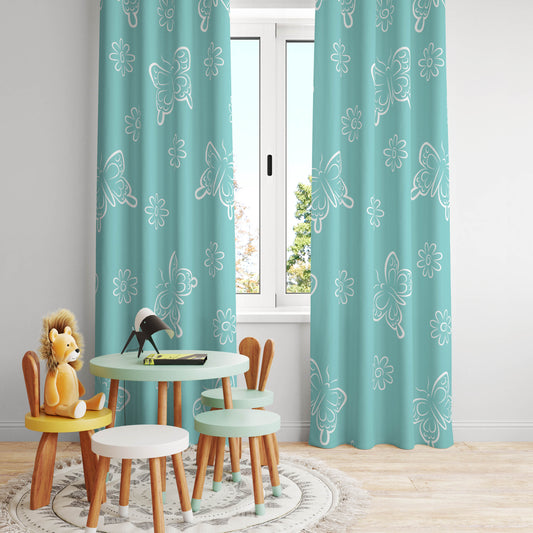 Halı Vagonu HV130 Kelebek Desenli Kadife Kumaş Fon Perde - Çocuk Odası Fon Perde için ideal seçim.