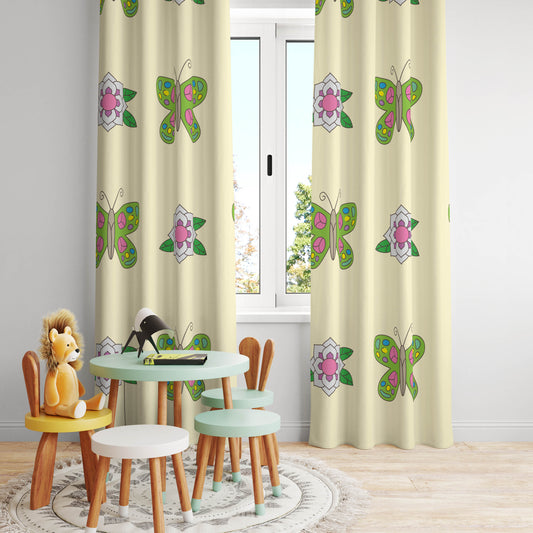Halı Vagonu HV131 Kelebek Desenli Çocuk Odası Kadife Kumaş Fon Perde