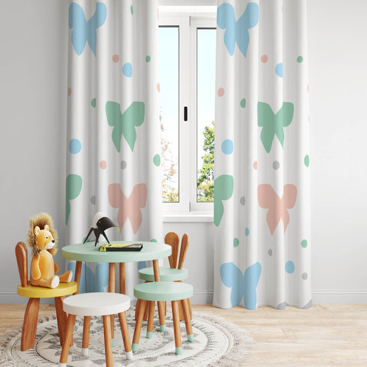 Halı Vagonu HV133 Fiyonk Desenli Kadife Kumaş Fon Perde, çocuk odası fon perde seçenekleri için ideal.