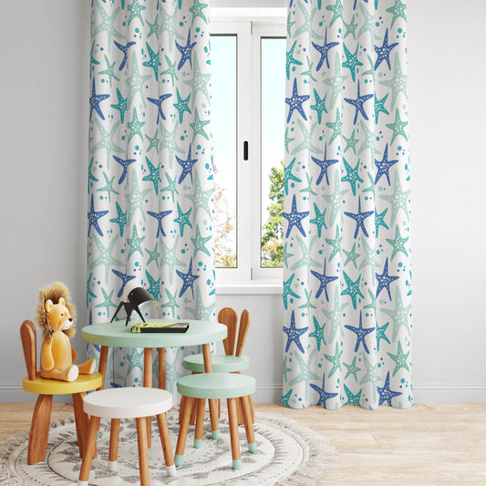 Halı Vagonu HV138 Deniz Yıldızı Desenli Kadife Kumaş Fon Perde, çocuk odası fon perde olarak ideal seçenek. Yumuşak kadife kumaş ve deniz yıldızı tasarımıyla şıklık katar.