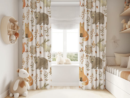 Halı Vagonu HV145 Orman Desenli Kadife Kumaş Fon Perde - Çocuk Odası Fon Perde için ideal seçim.