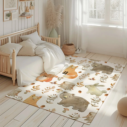 Halı Vagonu HV145 Orman Hayvanları Çocuk Halısı - 3 Kalite Seçeneği ile Yumuşak ve Konforlu - HALI VAGONU