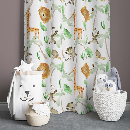 Halı Vagonu HV146 Kadife Kumaş Fon Perde, çocuk odası dekorasyonuna uyum sağlayan safari desenli tasarım.