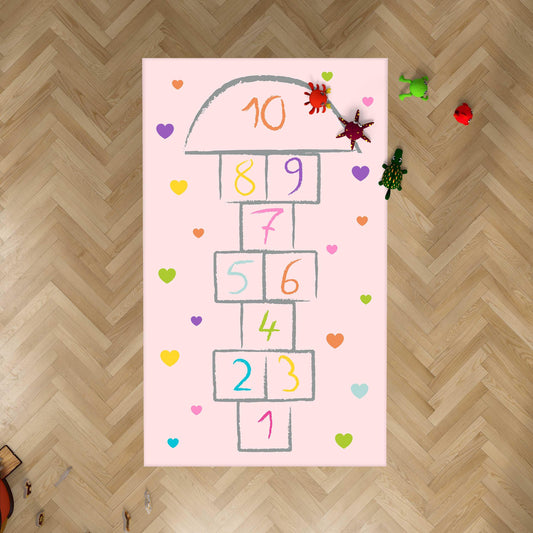 HV377 Kalpli Seksekli Pembe Çocuk Halısı - Yumuşak, Kolay Temizlenebilir, 3 Kalite Seçeneği - HALI VAGONU