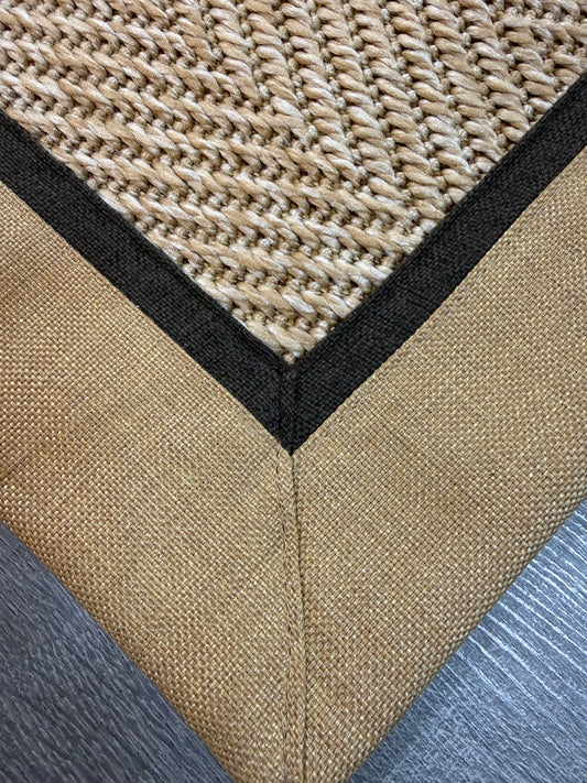 Himalaya 665 Bej Sarı Kahve Çift Renk Kumaş Bordürlü Sisal Halı - El Yapımı, Dayanıklı, Modern Tasarım - HVHB37