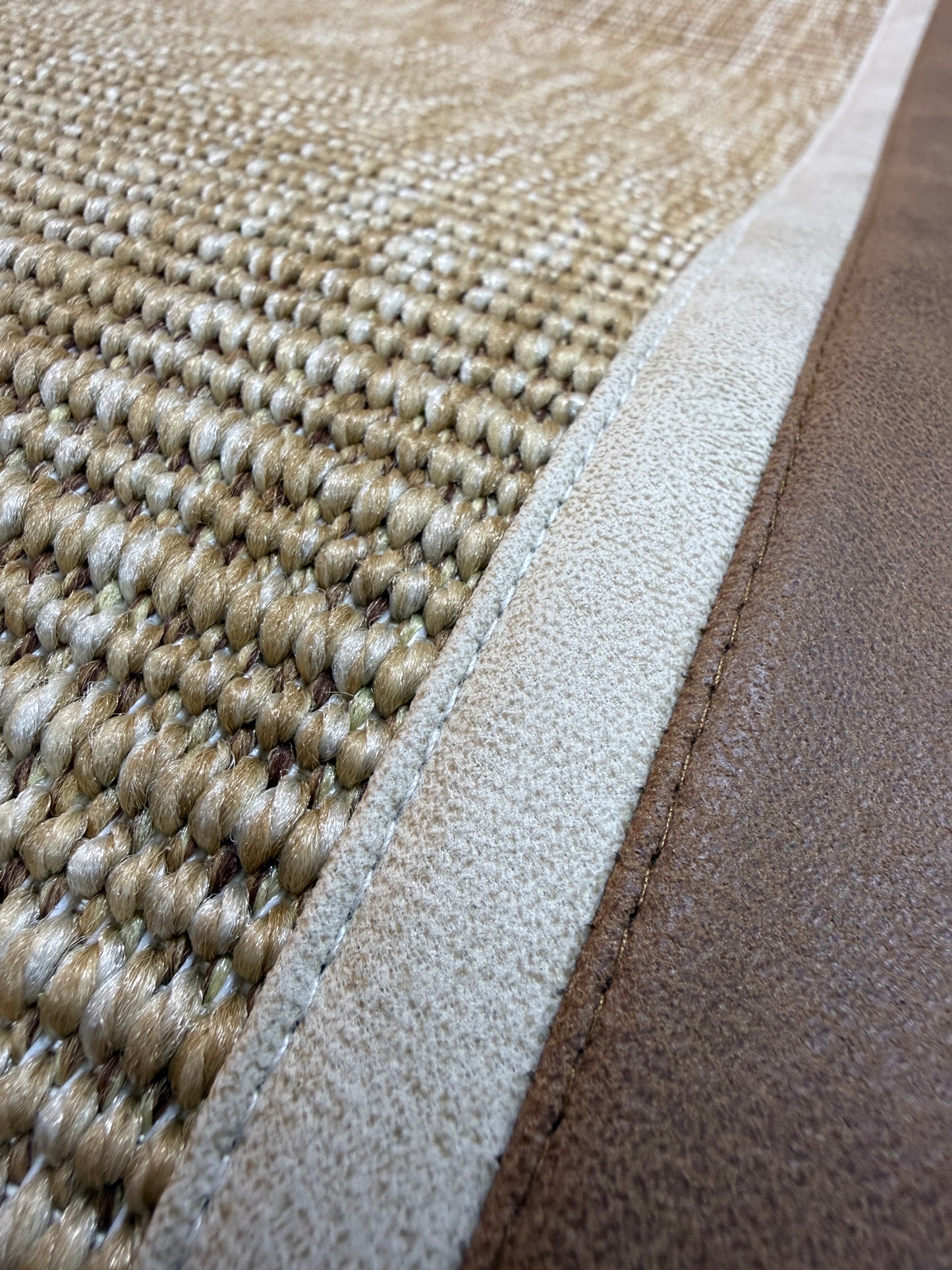 Himalaya Kahve Bej Çift Renk Deri Bordürlü 663 Gold Sisal Halı - El Yapımı, Dayanıklı, Modern Tasarım - HVHB29