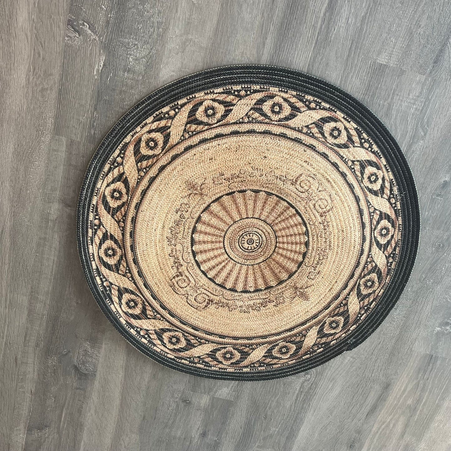 80cm Yuvarlak Çift Taraflı Jüt Görünümlü Örgü Halı