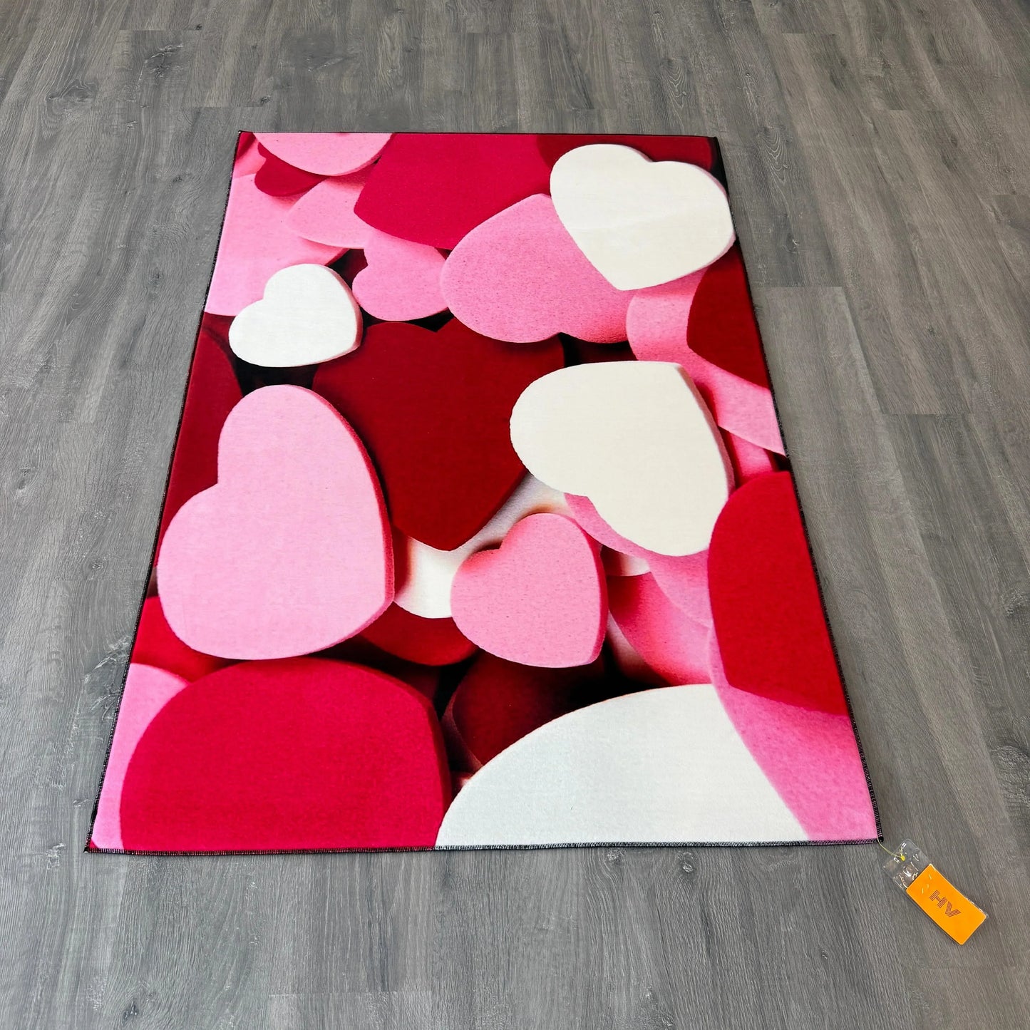 100x150cm 11mm Deri Tabanlı Kalpli Dijital Baskılı Halı - HALI VAGONU