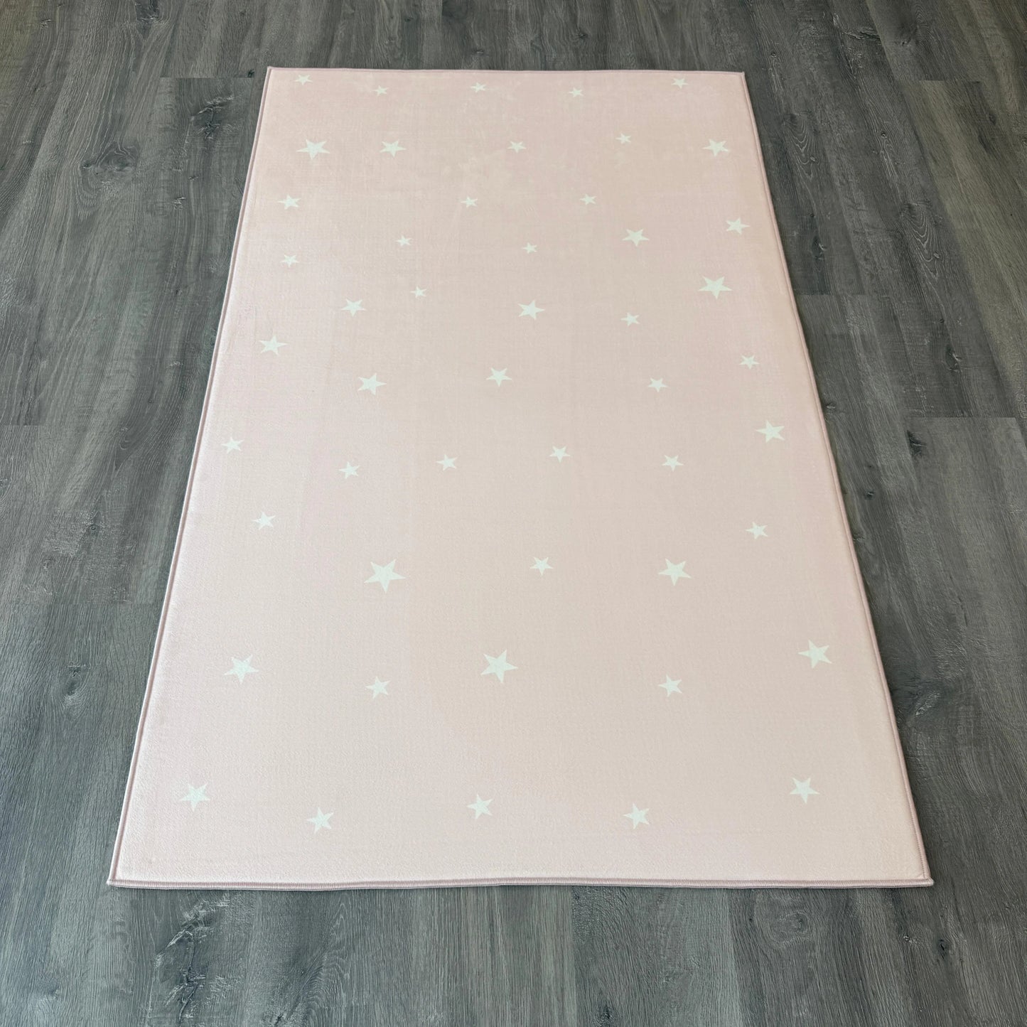 100x160cm 11mm Deri Tabanlı Beyaz Yıldızlı Pembe Çocuk Halısı - HALI VAGONU