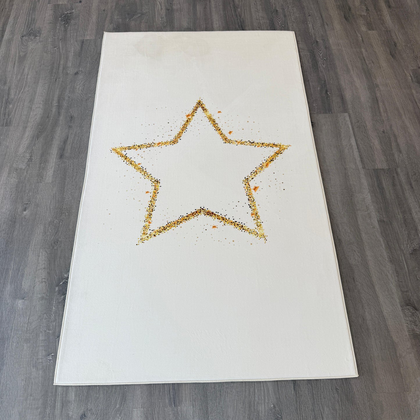 100x175 - 11mm Deri Taban Gold Yıldızlı Çocuk Halısı - (Hafif Lekesi var)